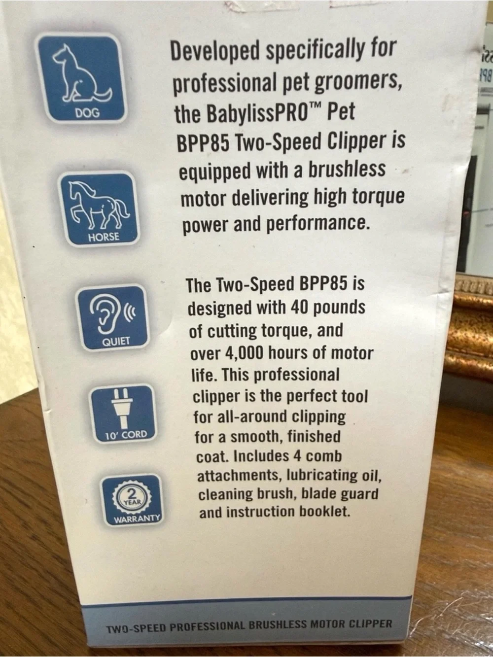BabylissPRO PET Clipper BPP85. Lightweight. 10’ tangle free cord, 4 comb attach.